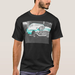 Camiseta 1958 coche clásico chevy impala azul brillante