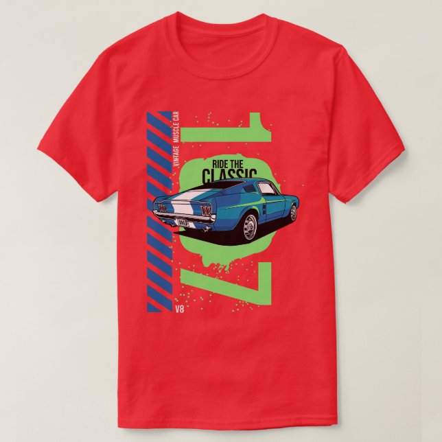 Camiseta 1967 Patriótico americano V8 Muscle Pony Mustang 1 (Diseño del anverso)