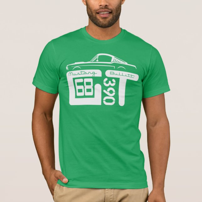 Camiseta 1968 Ford Mustang GT 390 T-Shirt. (Anverso)