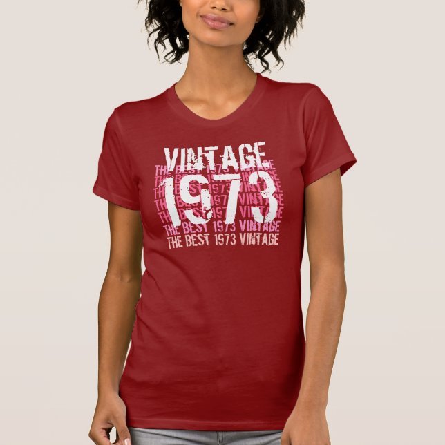 Camiseta 1973 vintage - cumpleaños blanco rosado rojo G201 (Anverso)