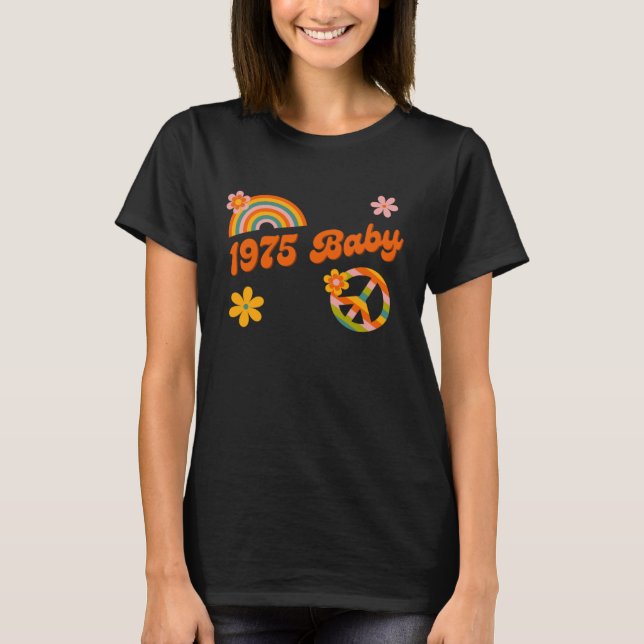 Camiseta 1975 Baby Retro Flowers Peace Sign Groovy Hippie C (Anverso)