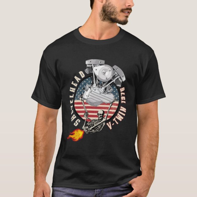 Camiseta 1976 HD Shovelhead VTwin Flame Farting Motorcycle  (Anverso)
