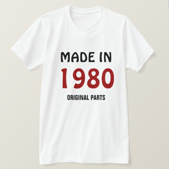 Camiseta 1980, hecho en 1980, piezas originales (Anverso del diseño)