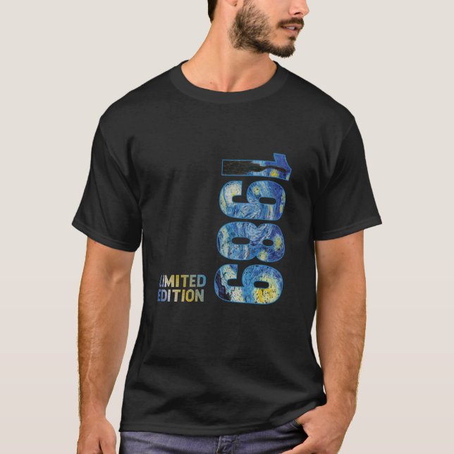 Camiseta 1989 Cumpleaños Vincent Van Gogh Noche estrellada (Anverso)