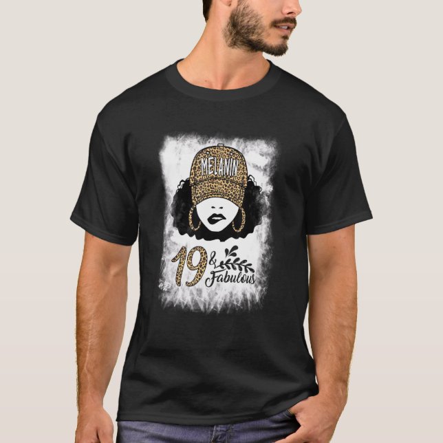 Camiseta 19.º cumpleaños Fabulous Melanin Leopard de 19 año (Anverso)