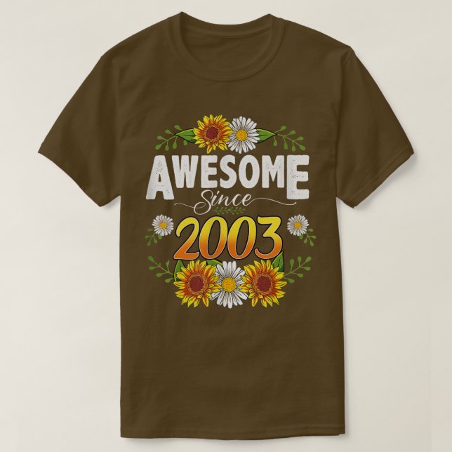 Camiseta 19.º cumpleaños increíble desde 2003 Floral Thanks (Diseño del anverso)