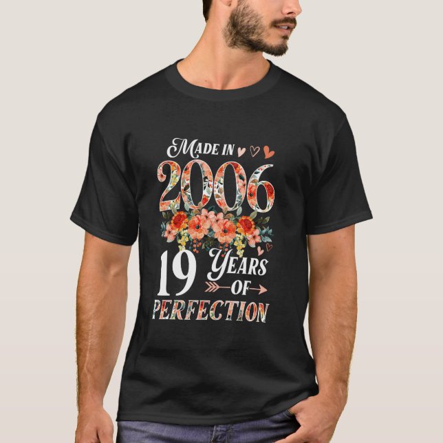 Camiseta 19 Años De Edad Hecho En 2006 Floral 19º Cumpleaño (Anverso)