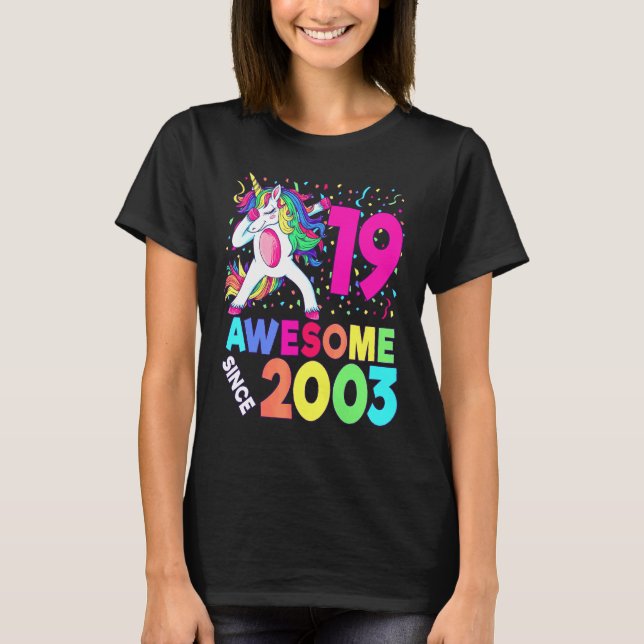 Camiseta 19th Birthday Dabbing Unicorn Party  19 Years Old  (Anverso)