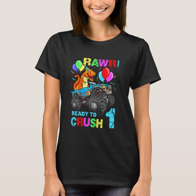 Camiseta 1.ᵉʳ cumpleaños Monstruo de Dinosaurio Truck Rawr  (Anverso)