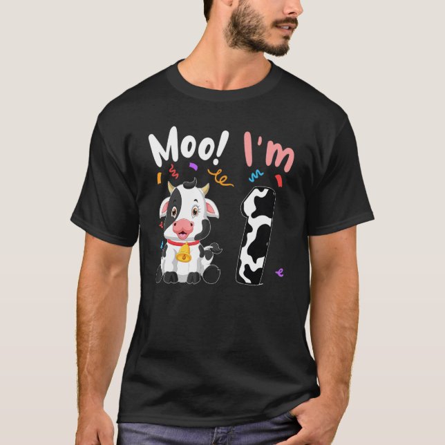 Camiseta 1.ᵉʳ cumpleaños Moo, soy 1 animal de granja de vac (Anverso)