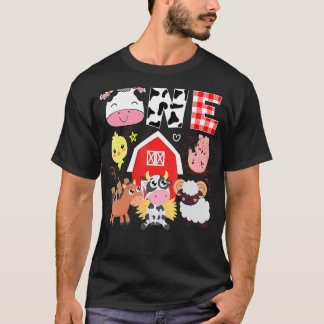 Camiseta 1.ᵉʳ Cumpleaños Tema de la granja de un año Animal