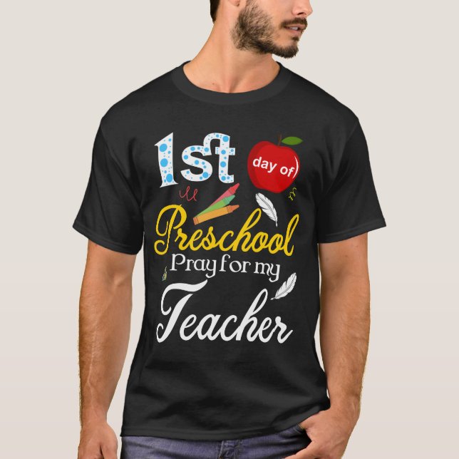 Camiseta 1.ᵉʳ día de preescolar rezando por mi profesor (Anverso)