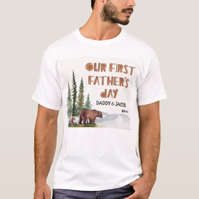 Camiseta 1.ᵉʳ Oso del Día del Padre Woodland personalizado (Anverso)