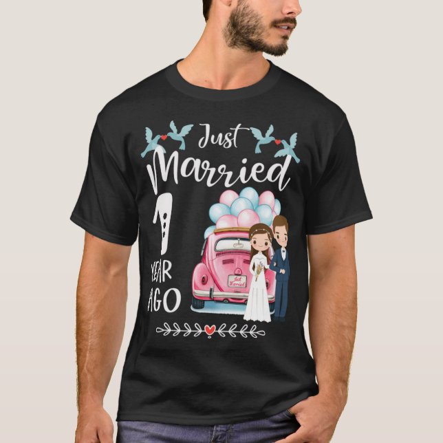 Camiseta 1° Aniversario - Recién Casado Hace Un Año (Anverso)