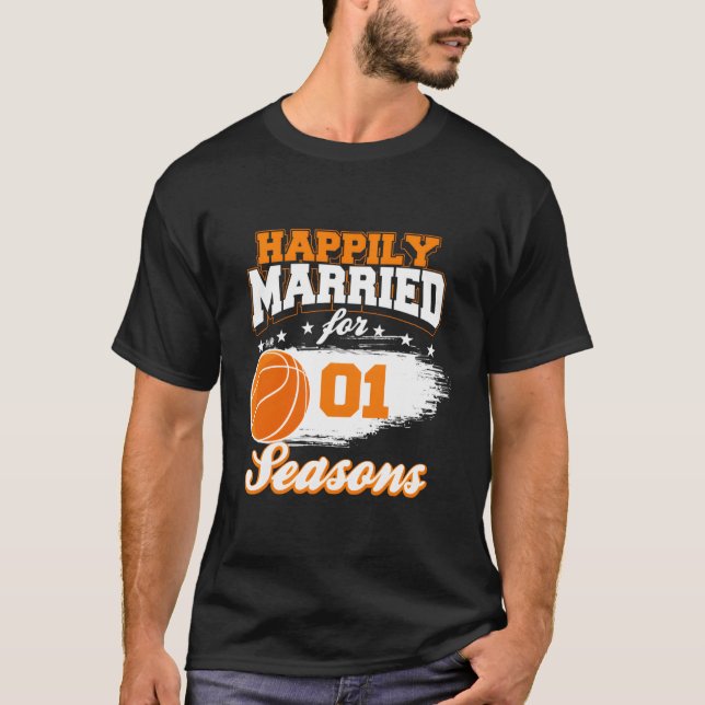 Camiseta 1 año de aniversario Boda baloncesto casado (Anverso)