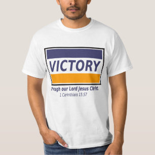 Camiseta 1 Corintios 15:57 Victoria a través de Jesucristo