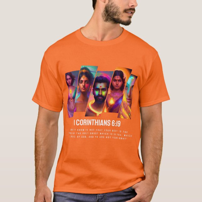 Camiseta 1 Corintios 6:19 Estilo hindi (Anverso)