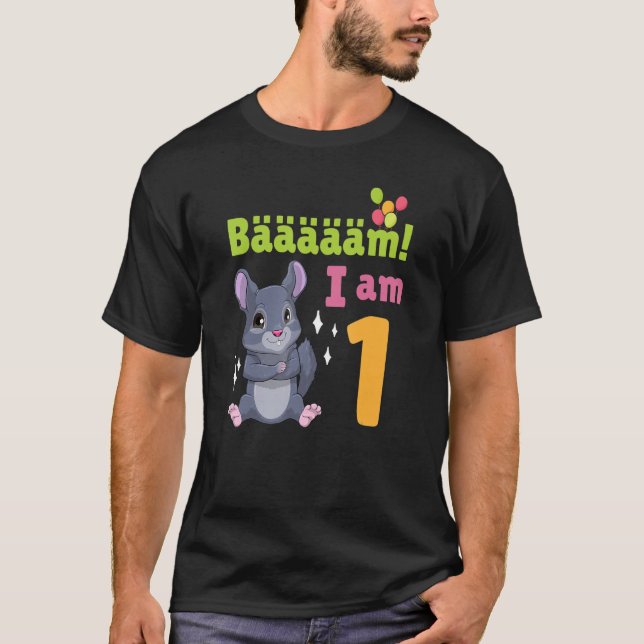 Camiseta 1 cumpleaños Chinchilla fiesta de cumpleaños temát (Anverso)