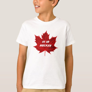 Camiseta #1 en hockey+hoja de arce roja canadiense