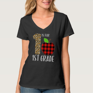 Camiseta 1 Is For 1st Grade Teacher Leopard Buffalo Plaid S