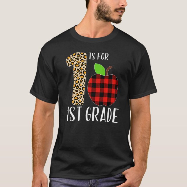 Camiseta 1 Is For 1st Grade Teacher Leopard Buffalo Plaid S (Anverso)