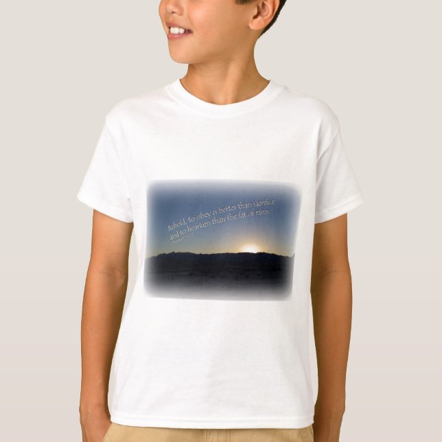 Camiseta 1 Samuel 15:22 Frontera blanca de puesta de sol (Anverso)