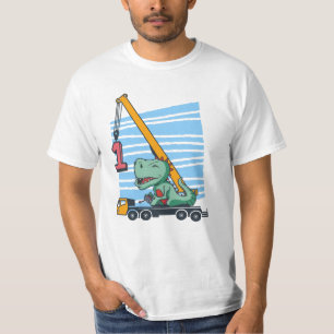 Camiseta 1er Cumpleaños Grúa móvil dinosaurio de 1 año