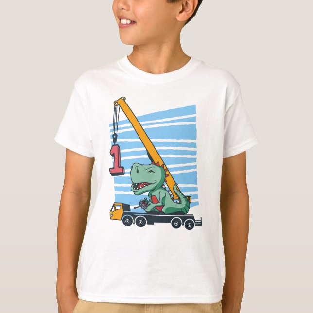 Camiseta 1st Birthday 1 year Mobile Crane Dinosaur (Anverso)