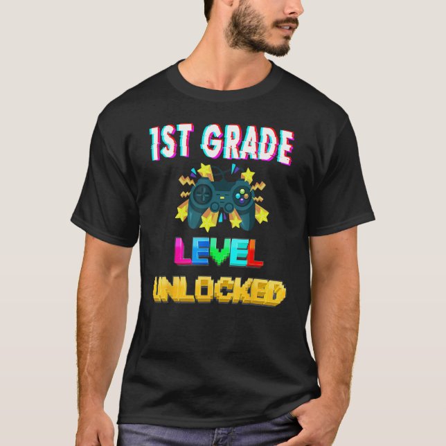Camiseta 1st Grade Level Unlocked Gamer First Day Of School (Anverso)