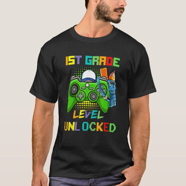 Camiseta 1st Grade Level Unlocked Video Game Back to School (Anverso)