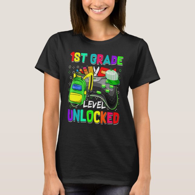 Camiseta 1st Grade Level Unlocked Video Game Back To School (Anverso)