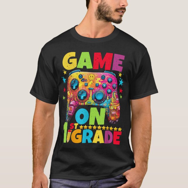 Camiseta 1St Grade Level Unlocked Video Gamer Pixel Back  (Anverso)