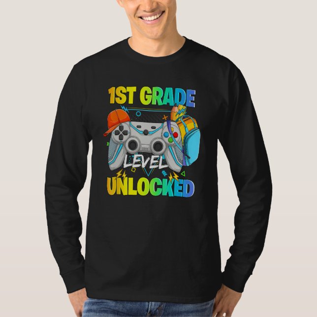 Camiseta 1st Grade Level Unlocked Video Gamers First Day Of (Anverso)