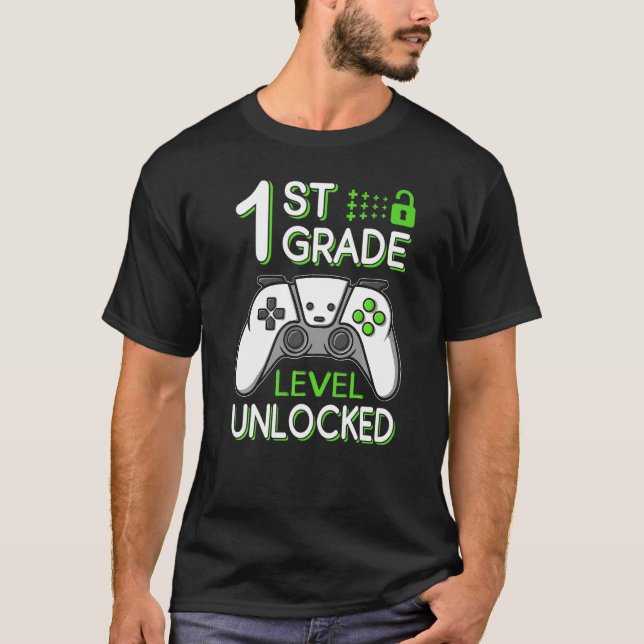 Camiseta 1st Grade Level Unlocked VideoGame Gamer Back to S (Anverso)