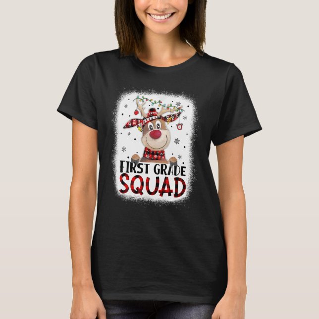 Camiseta 1st Grade Squad Plaid Reindeer Santa Hat Teacher C (Anverso)