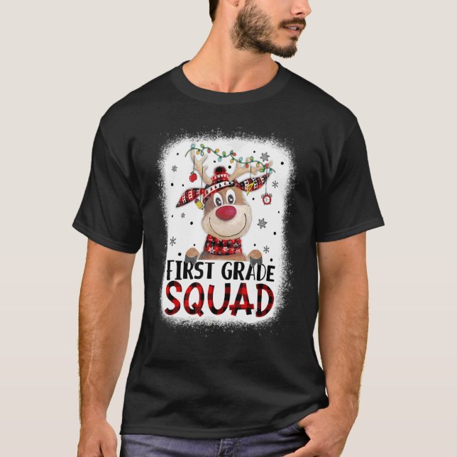 Camiseta 1st Grade Squad Plaid Reindeer Santa Hat Teacher C (Anverso)