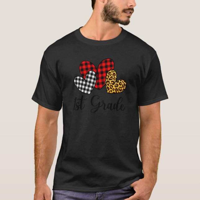 Camiseta 1st Grade Teacher Happy Valentines Day Red Plaid L (Anverso)