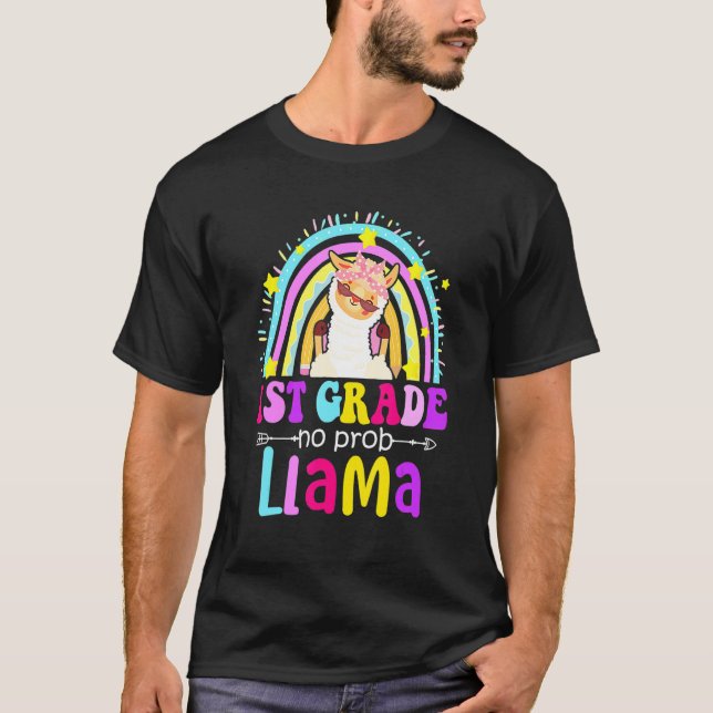 Camiseta 1st Grade Teacher Rainbow No Prob Llama 100 Days o (Anverso)