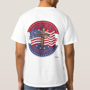Camiseta 2020 Tu voto cuenta Cruz y bandera americana