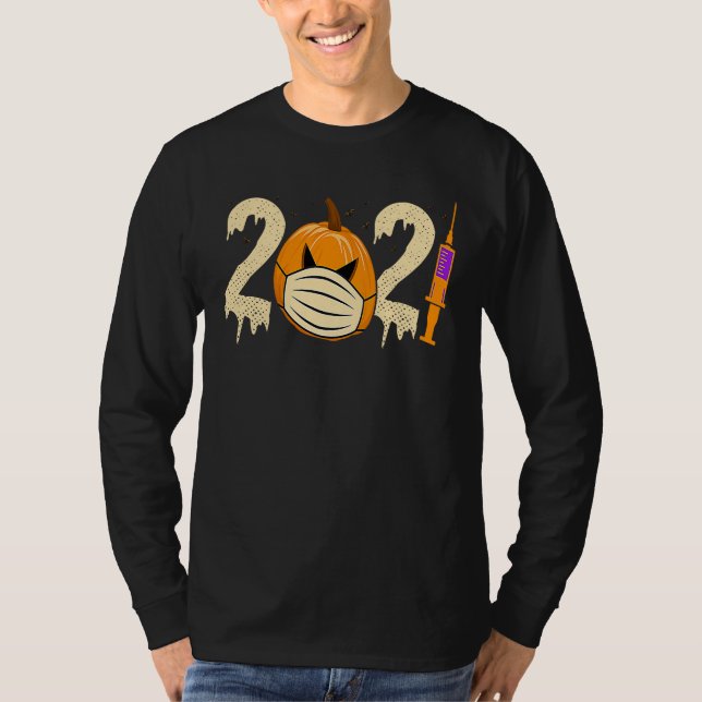 Camiseta 2021 Pumpkin Mask Social Distance Quarantine Hallo (Anverso)