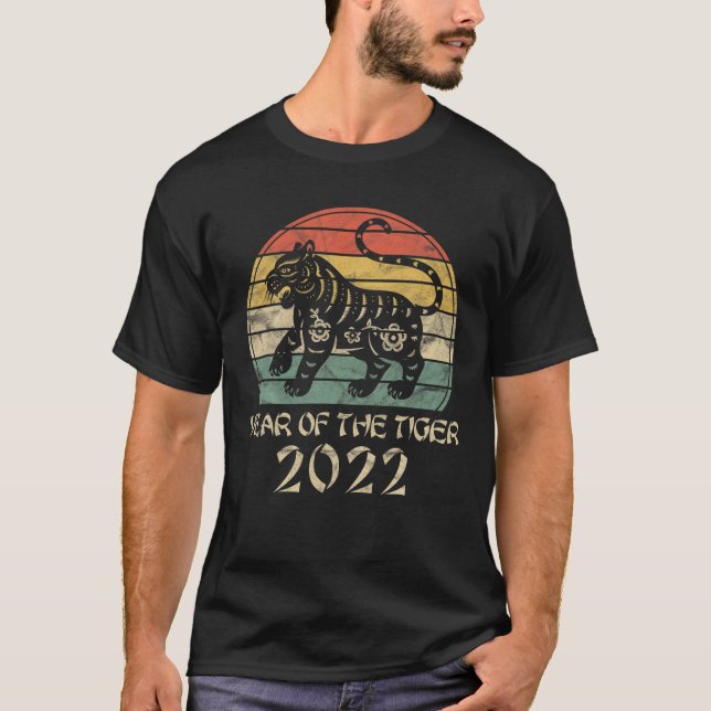 Camiseta 2022 Año Del Regalo Tigre Retro Sunset Chino N (Anverso)