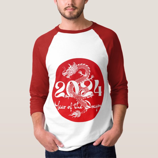 Camiseta 2024 año del dragón rojo blanco (Anverso)