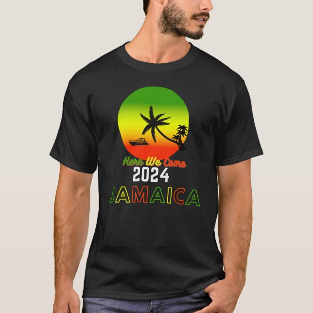 Camiseta 2024 Here We Come Jamaica presenta imágenes en Jam (Anverso)