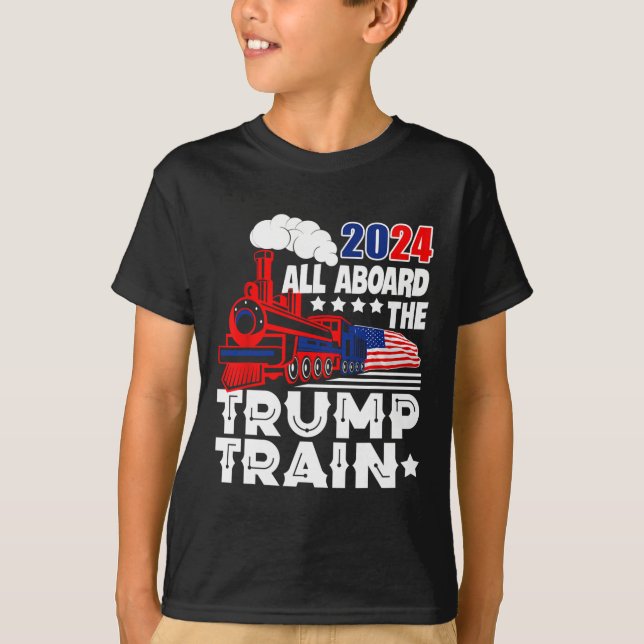 Camiseta 2024 Todo A Bordo Del Tren Trump Bandera Estadouni (Anverso)