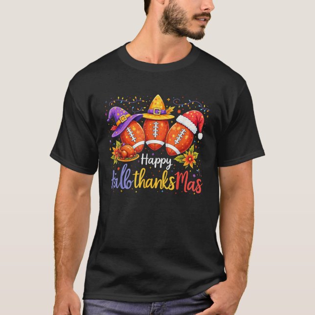 Camiseta 2025 Happy Halloween Thanksgiving Christmas Footba (Anverso)