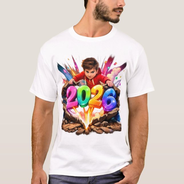 Camiseta 2026 Bold Colorful New Year Sticker Art (Anverso)