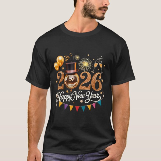 Camiseta 2026 New Year Celebration Disco Ball Gold Festivit (Anverso)