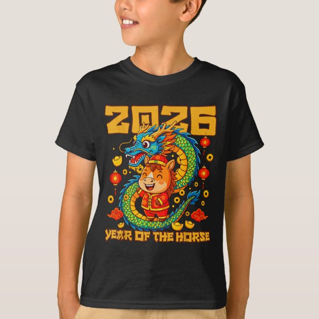 Camiseta 2026 Year Horse Dragon Happy Chinese New Year  (Anverso)