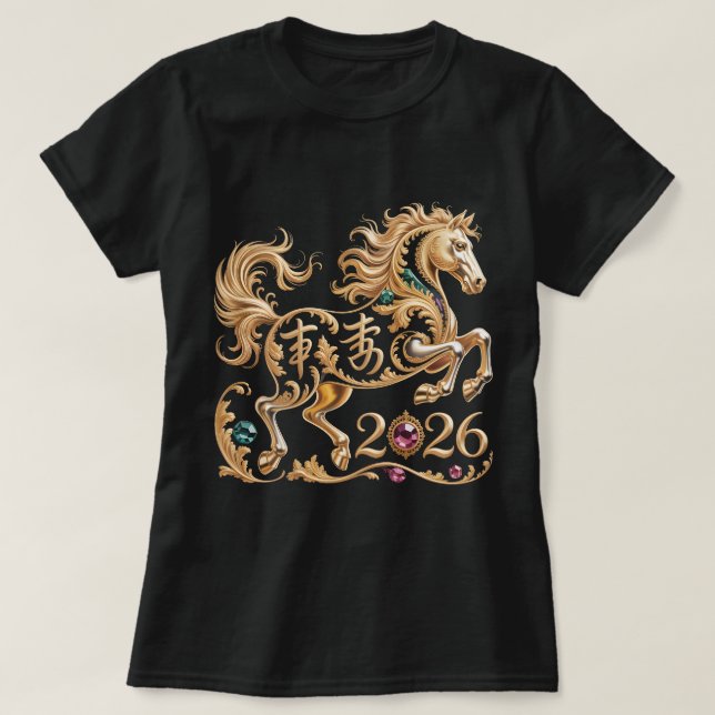 Camiseta 2026 Year of the Horse Chinese New Year Golden Hor (Diseño del anverso)