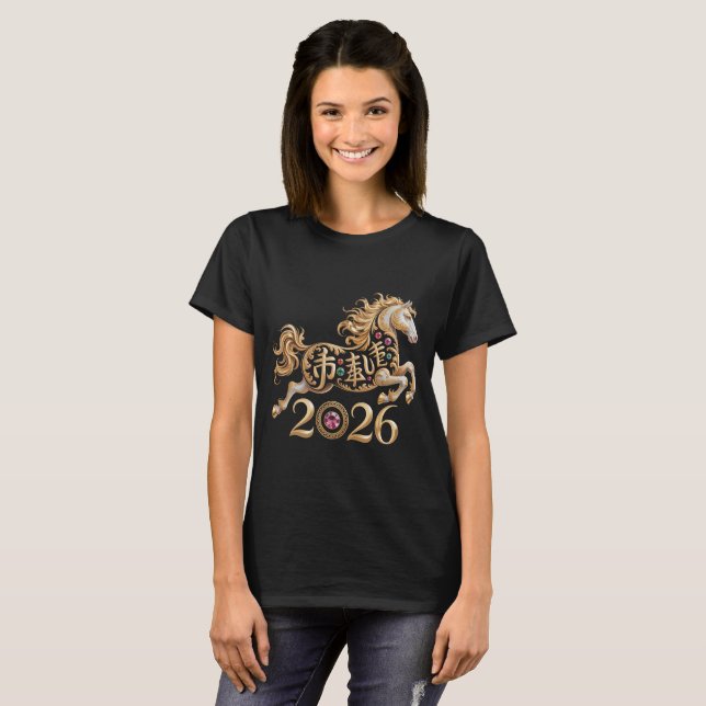 Camiseta 2026 Year of the Horse Chinese New Year Golden Hor (Anverso completo)